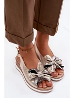 Kožené sandály na platformě s ozdobou S.Barski GR61-5988 Zlaté