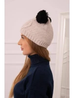 Fleecová čepice 2 bambulky K291 béžová - Oliwier Fleecová čepice 2 bambulky K291 béžová - Oliwier