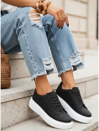 Černé dámské tenisky na silné podrážce ze základní ekologické kůže ZY1371
