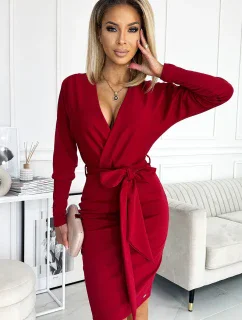 CELIA - Dámské přeložené obálkové šaty ve vínové bordó barvě s výstřihem na zádech 401-1