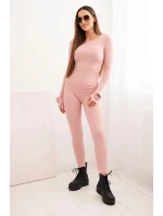 Dámská souprava z pruhované viskózy s dlouhým rukávem a legínami tmavě pudrově růžová