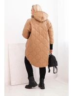 Dámská zimní bunda Plus Size prošívaná s kapucí camelová