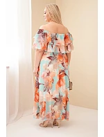 Dámské šaty plus size s volánem a odhalenými rameny, s elastickým pasem maxi mátová