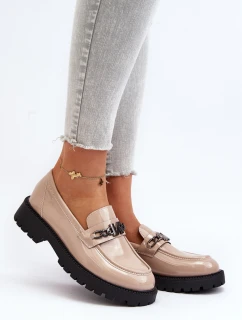 Dámské lakové mokasíny na ploché podrážce béžové Ezoma
