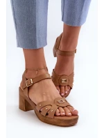 Dámské sandály na podpatku z eko kůže hnědé Assames