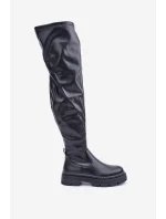 Kozaky Po Kolena Na Plochém Podpatku Černé Feliri
