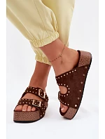 Dámské pantofle s přezkami a háčky Čokoládové Ledira