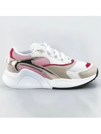Růžové šněrovací sneakersy s barevnými vsadkami (6346)