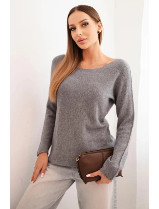 Dámský svetr z viskózy s dlouhým rukávem a kulatým výstřihem tmavě šedý