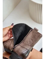 Zazoo 60480 Kožené Boty Na Nízkém Podpatku Zateplené Hnědošedé