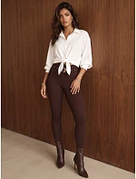 Dopasowane legginsy damskie prążkowane brązowe FashionStreet UY3258 Dopasowane legginsy damskie prążkowane brązowe FashionStreet UY3258