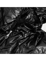 Lesklá černá dámská bunda s kapucí (B9575) Lesklá černá dámská bunda s kapucí (B9575)