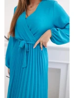 Šaty se svázaným plisovaným lemem tyrkys
