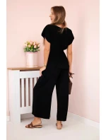Viskózový komplet plisovaná halenka + kalhoty černý