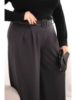 Dámské kalhoty Plus Size s širokou nohavicí a páskem grafitové