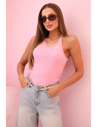 Top dámský bavlněný na ramínkách s ozdobným řetízkem růžový jasně Top dámský bavlněný na ramínkách s ozdobným řetízkem růžový jasně