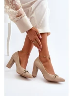 Zazoo 2453/OS Velurové lodičky na podpatku se srdcem cappuccino