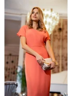S398 Tužkové šaty s rozparkem na boku - oranžové