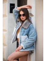 Světle modrá kožešinová džínová bunda (10538)