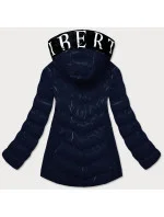 Tmavě modrá lesklá dámská bunda s ozdobnou podšívkou (xw810x) Tmavě modrá lesklá dámská bunda s ozdobnou podšívkou (xw810x)