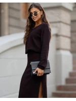Dámský úpletový komplet v čokoládové barvě se sukní (82103)