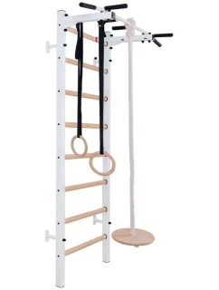 DŘEVĚNÝ KOVOVÝ GYMNASTICKÝ ŽEBŘÍK S DŘEVĚNOU HRAZDOU A PŘÍSLUŠENSTVÍM BENCHK 221W A204