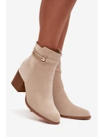 Dámské zimní boty na podpatku s ozdobným páskem béžové Galissa