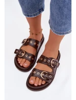 Dámské pantofle se zlatými přezkami ekologická kůže čokoládové Bellarya