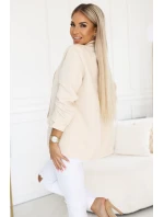 588-2 Dámské klasické sako s nabíranými rukávy - béžové