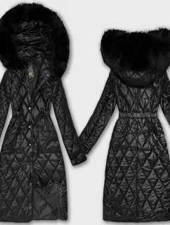 Černý prošívaný kabát s kapucí Libland (LD-7768)