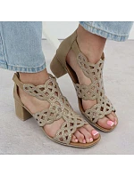 Dámské sandály na podpatku se zirkony v béžové barvě Rieker 64773-61