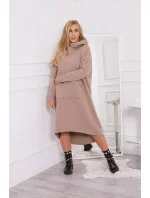 Zateplené šaty s kapucí tmavě béžové