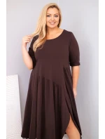 Dámská bavlněná suknička Plus Size s asymetrickým lemem hnědá