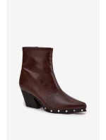 Dámské cowboy boty z eko kůže na sloupku hnědé Abrielle