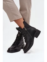 Kožené dámské kozačky na nízkém podpatku Vinceza 66818 Černé