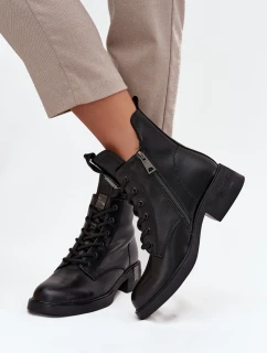 Kožené dámské kozačky na nízkém podpatku Vinceza 66818 Černé