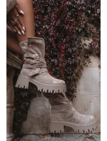 Dámské boty na robustním podpatku s přezkami a páskem béžové Nerelisa