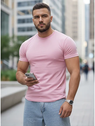Pánské bavlněné tričko basic pink FashionStreet RX5690 Pánské bavlněné tričko basic pink FashionStreet RX5690