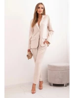Komplet dámský s viskózou s ozdobami a elastickými kalhotami béžový