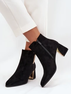 Dámské kotníkové boty na podpatku se zlatými detaily černé Kalivra