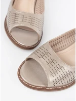 Luxusní zlaté  sandály dámské na širokém podpatku