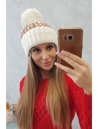 Dámská čepice s bambulí Ellen K325 ecru Dámská čepice s bambulí Ellen K325 ecru
