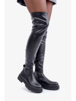 Kozačky nad kolena na plochém podpatku černé Feliri