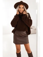 650-1 Teplý rolák oversize s širokými rukávy - čokoládový