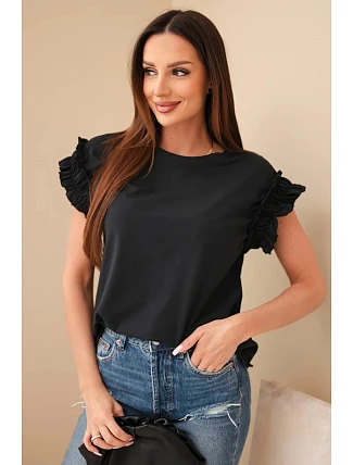 Dámská bavlněná halenka s nabíraným rukávem černá