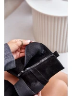 Semišové zateplené boty na podpatku černé Zazoo 60477