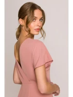 S398 Tužkové šaty s rozparkem na boku - růžové