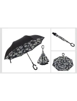 Obrácený deštník France  černý, vespod potisk - Gregorio