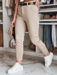 Dámské kalhoty slim fit s páskem TAIRONIK tmavě béžové FashionStreet UY2545