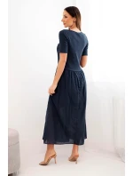 Dámské bavlněné midi šaty s krátkým rukávem a rozšířeným spodkem námořnická modrá